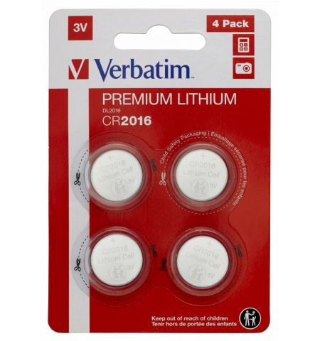 Verbatim Lithium Battery CR2016 3V 4pcs, Blister pack