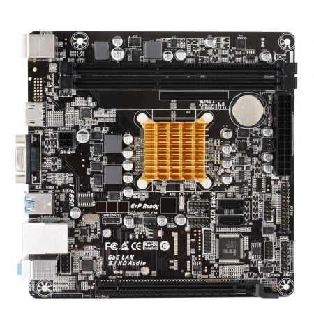 BIOSTAR A68N-2100K, MB + CPU onboard: Dual-core AMD E1-6010 1.35GHz, 2xDDR3-1600, AMD Radeon R2 Graphics, support HDCP, VGA, HDMI, 1x PCI-Ex16, 2xSATA3, COM+LPT headers, ALC887 7.1-Ch HDA, 1xGbE LAN, 2xUSB3.2 Gen1, 2xUSB 2.0, mini-ITX