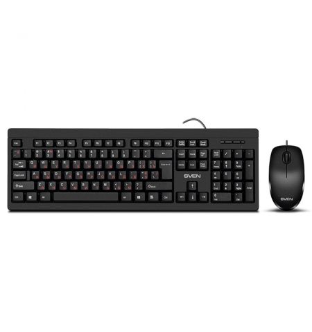 SVEN KB-S320C, Keyboard 104 keys + Mouse (Optical 800 dpi, 3+1 (scroll wheel)), Waterproof design, 1.5m, USB, Black