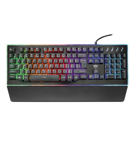 Trust Gaming GXT 860 THURA Semi-mechanical LED keyboard with 9 rainbow wave color modes and gaming mode function, US, 1.7m, USB, Black