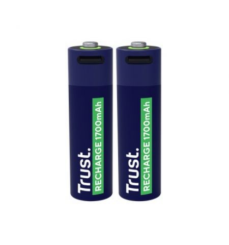 Trust USB-C Rechargeable Battery  AA 1700 mAh, up to 800 charge cycles, charging 100% within 2 hours, 2 Pack