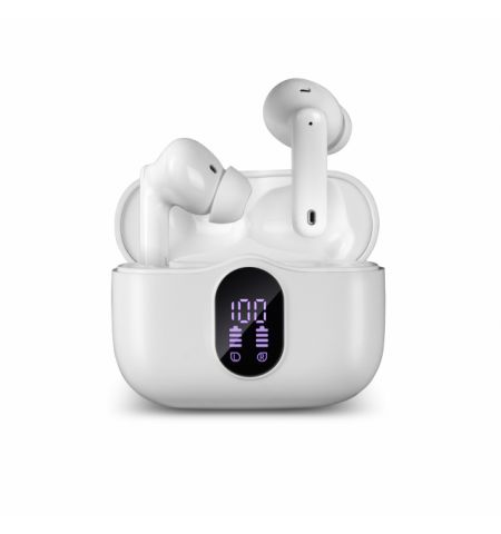 SVEN E-310B, TWS Wireless In-ear stereo earbuds with microphone, Bluetooth 5.4, ANC, ENC, Transparency mode, Game mode, Smart Life app, LED display, ”Find Me” function, 26 hours battery life with the charging case, Sensor buttons, White