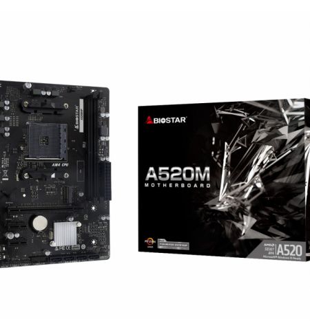 BIOSTAR A520MHP, Socket AM4, AMD A520, Dual 2xDDR4-4400+, APU AMD graphics, VGA, HDMI, 1xPCIe X16, 4xSATA3, RAID, 1xM.2 Slot,  2xPCIe X1, ALC897 HDA, GbE LAN, 4xUSB3.2, mATX