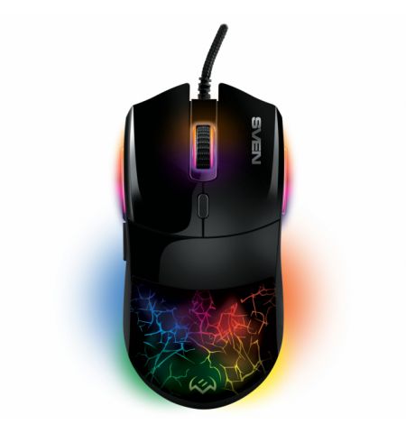 SVEN RX-G995 Programmable gaming mouse, 1000 - 16000 dpi, Programmable 5+1 buttons (scroll wheel),  Gaming Sensor Pixart 3389, Customizable RGB backlightt, Durable braided cable, USB, 1.8m, Black