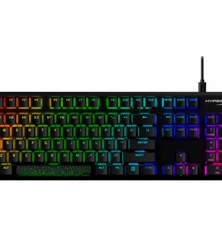 HYPERX Alloy Origins PBT Mechanical Gaming Keyboard (US Layout), HyperX Red - Linear key switch, High-quality, Durable PBT keycaps, Backlight (RGB), 100% anti-ghosting, Key rollover: 6-key / N-key modes, Ultra-portable design, Solid-steel frame, USB