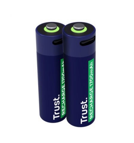 Trust USB-C Rechargeable Battery  AA 1700 mAh, up to 800 charge cycles, charging 100% within 2 hours, 2 Pack Trust USB-C Rechargeable Battery  AA 1700 mAh, up to 800 charge cycles, charging 100% within 2 hours, 2 Pack