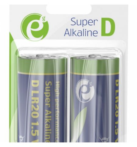 Gembird Alcaline Battery D-cell LR20 1.5V,  2pcs, High performance and long lifetime