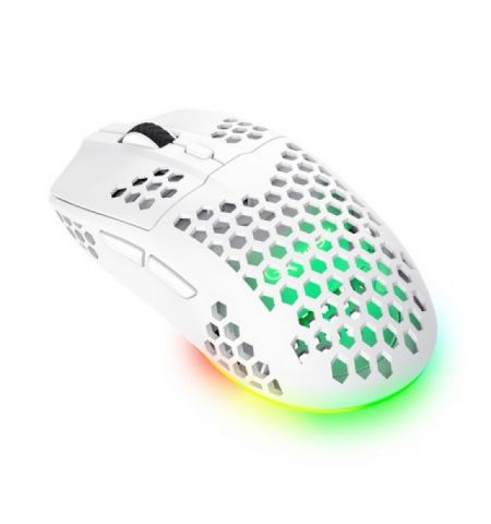 Trust Ultra-Lightweight Gaming Mouse GXT 929W HELOX, Wireless gaming mouse with built-in rechargeable battery, RGB, Micro receiver, 800-4800 dpi, 6 buttons, 2.4GHz, 10 m, up to 80 hours playtime, White
