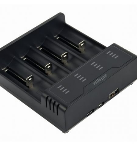 EnerGenie BC-USB-02 Ni-MH + Li-ion Fast Battery Charger, USB output port for practical powerbank function (5V / 2A)б 4-level LED charging status indicators, works with any 5V standard USB charger or 5V/9V/12V USB quick-charger (not included), black EnerGenie BC-USB-02 Ni-MH + Li-ion Fast Battery Charger, USB output port for practical powerbank function (5V / 2A)б 4-level LED charging status indicators, works with any 5V standard USB charger or 5V/9V/12V USB quick-charger (not included), black