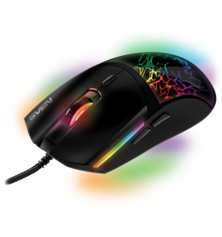 SVEN RX-G995 Programmable gaming mouse, 1000 - 16000 dpi, Programmable 5+1 buttons (scroll wheel),  Gaming Sensor Pixart 3389, Customizable RGB backlightt, Durable braided cable, USB, 1.8m, Black SVEN RX-G995 Programmable gaming mouse, 1000 - 16000 dpi, Programmable 5+1 buttons (scroll wheel),  Gaming Sensor Pixart 3389, Customizable RGB backlightt, Durable braided cable, USB, 1.8m, Black