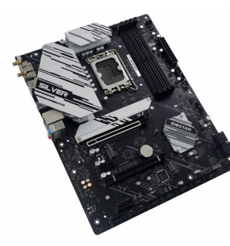 BIOSTAR B760A-SILVER, Socket 1700, Intel® B760 (14/13/12th Gen CPU), CPU graphics, HDMI, DP, Dual 4xDDR5-6400, 2xPCIe X16 5.0, 4xSATA3, 3xM.2 4.0, RAID, 1xM.2 E-key for Wi-Fi, 2xPCIe X1, ALC1220 HDA, 2.5GbE LAN, 7xUSB 3.2Gen2 (2C+5A), 2xUSB3.2, VIVID LED 