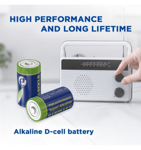 Gembird Alcaline Battery D-cell LR20 1.5V,  2pcs, High performance and long lifetime