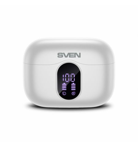 SVEN E-310B, TWS Wireless In-ear stereo earbuds with microphone, Bluetooth 5.4, ANC, ENC, Transparency mode, Game mode, Smart Life app, LED display, ”Find Me” function, 26 hours battery life with the charging case, Sensor buttons, White
