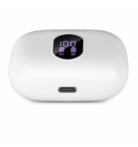 SVEN E-310B, TWS Wireless In-ear stereo earbuds with microphone, Bluetooth 5.4, ANC, ENC, Transparency mode, Game mode, Smart Life app, LED display, ”Find Me” function, 26 hours battery life with the charging case, Sensor buttons, White