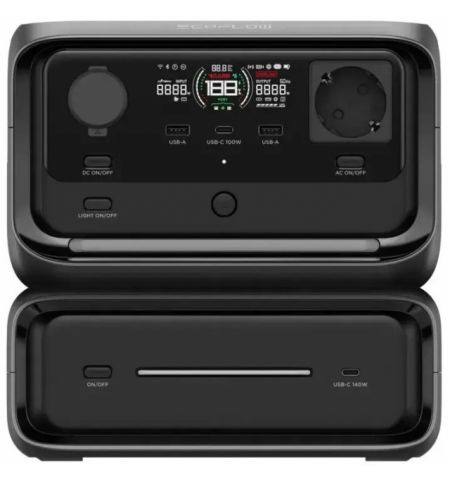 EcoFlow RIVER 3 Max Portable Power Station with Extra Battery EB300 (286Wh), Capacity: 572Wh, AC Output: 600W total (X-Boost 1200W), UPS, Number outlets 7 (3 AC outlets, 2 USB-A, 2 USB-C 140W, Car Output: 100W), UPS <10ms, WiFi, Bluetooth, Mobile App, Net