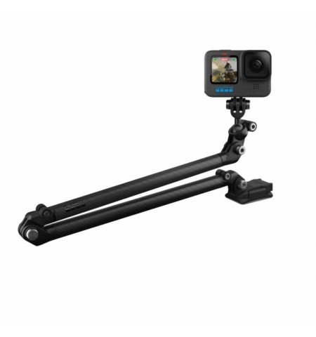 GoPro Boom + Adhesive Mounts, Includes 2 carbon fiber arms, Ball-Joint Camera Mount, Curved + Flat Adhesive Mounts, mounting buckle, triangulation support slider, 4mm hex key, 2 extra hex screws and hex key storage clip, compatible with all GoPro cameras.