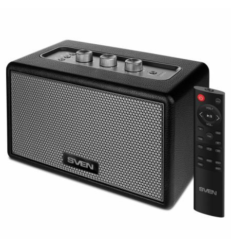 SVEN HA-950, Bluetooth Home Audio Systyem 60W (RMS), TWS, USB, microSD, Remote control, MDF, Soft eco-leather, Volume and tone rotary knobs on the top panel, AUX input, Black