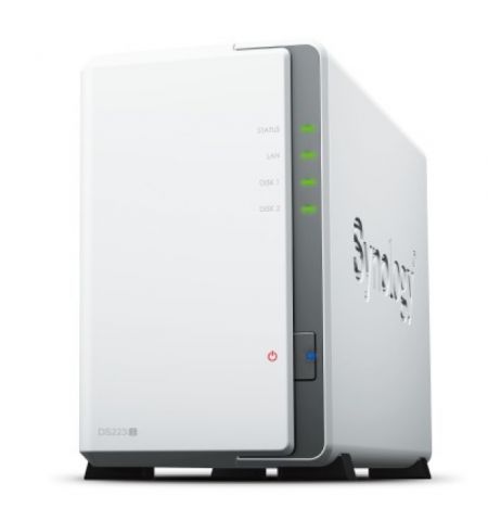 Synology Disk Station DS223j, 2-bay NAS Server, Compact, quiet, and energy-efficient storage, Realtek CPU 4-core 1.7GHz, 1GB DDR4, 2* 3.5” HDD free slots, 1xGbE LAN, 2x USB3.2, Noise Level 	18.2 dB(A), System Fan 92mm, Silver