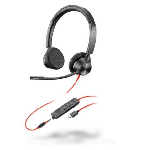 Poly Blackwire 3325-M Stereo USB-C Headset, 3.5 mm, Microsoft Teams Certified, Microphone noise-canceling, SoundGuard, DSP, Receive output from 80 Hz–20 kHz, Microphone 100 Hz–10 kHz, Call answer/ignore/end/hold, redial, mute, volume +/-, CABLE LENGTH 215