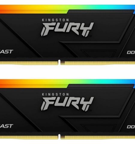 64GB (Kit of 2*32GB) DDR4-3600  Kingston FURY® Beast DDR4 RGB, PC28800, CL18, 2Rx8, 1.35V,  Auto-overclocking, Asymmetric BLACK low-profile heat spreader, Dynamic RGB effects featuring Kingston FURY Infrared Sync technology, Intel XMP 2.0 (Extreme Memory 