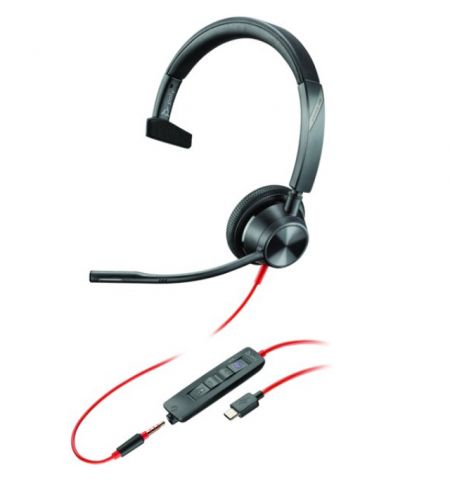 Poly Blackwire 3315-M Mono Microsoft Teams Certified USB-С Headset, 3.5 mm, Microphone noise-canceling, SoundGuard, DSP, Receive output from 80 Hz–20 kHz, Microphone 100 Hz–10 kHz, Call answer/ignore/end/hold, redial, mute, volume +/-, CABLE LENGTH 215cm,