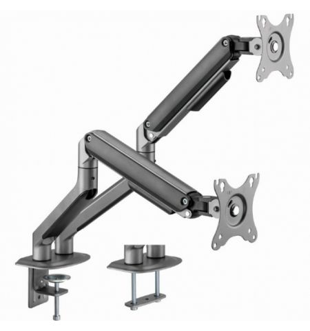 Arm for 2 monitors 17”-32” - Gembird MA-DA2-05, Steel (1.35 mm), Gas spring 2-9 kg per display, VESA 75/100, arm rotates, extends and retracts, tilts to change reading angles, and allows to rotate display from landscape-to-portrait mode, space grey