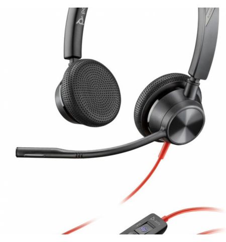 Poly Blackwire 3325-M Stereo USB-A Headset, 3.5 mm, Microsoft Teams Certified, Microphone noise-canceling, SoundGuard, DSP, Receive output from 80 Hz–20 kHz, Microphone 100 Hz–10 kHz, Call answer/ignore/end/hold, redial, mute, volume +/-, CABLE LENGTH 215