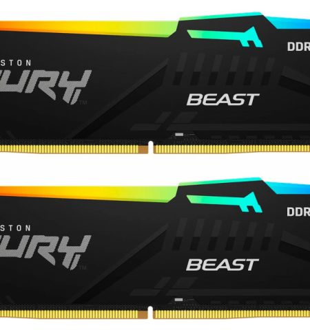 16GB (Kit of 2*8GB) DDR5-5200  Kingston FURY® Beast DDR5 RGB, PC41600, CL40, 1Rx16, 1.25V, Auto-overclocking, Asymmetric BLACK low-profile heat spreader, Dynamic RGB effects featuring Fury Infrared Sync technology, Intel XMP 3.0 Ready (Extreme Memory Prof