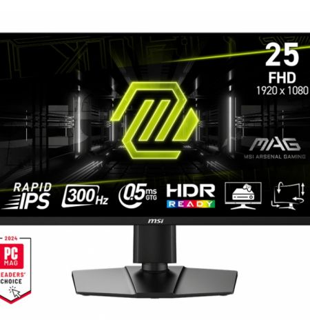 24.5” MSI IPS LED MAG 255PXF Black (0.5ms, 1000:1, 250cd, 1920x1080, 178°/178°, 2 x HDMI2.0, DisplayPort, up to 300Hz Refresh Rate, Console Mode 120Hz, Speakers 2 x 2W, Audio Line-out, Height Adjustment, Pivot, VESA)