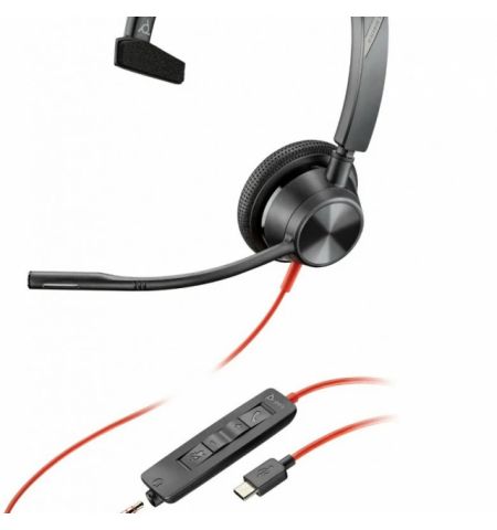 Poly Blackwire 3315 Mono USB-С Headset, 3.5 mm, Microphone noise-canceling, SoundGuard, DSP, Receive output from 80 Hz–20 kHz, Microphone 100 Hz–10 kHz, Call answer/ignore/end/hold, redial, mute, volume +/-, CABLE LENGTH 215cm, 102g