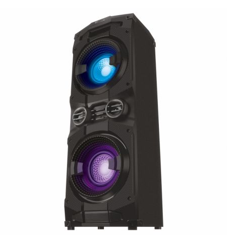 SVEN PS-1500, 500W (2x250) Dynamic switchable RGB backlight, TWS, Bluetooth, FM, USB, LED display, microphone input for karaoke, NFC, Audio input for connecting an electric guitar, Carrying handle and wheels, Wooden body (MDF), 13 kg, Black