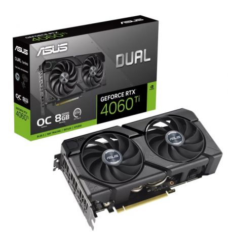 ASUS Dual GeForce RTX™ 4060 Ti EVO OC Edition 8GB GDDR6 128bit, 2595/18000MHz, 1xHDMI, 3xDP, Dual Fan, PCI-E 4.0, 2.5-slot design, Axial-tech fans, Dual Ball bearing, 0dB technology, Protective Backplate, 1x8pin, Black, Retail