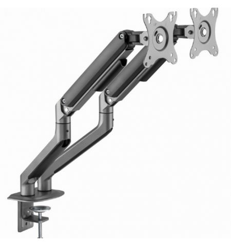 Arm for 2 monitors 17”-32” - Gembird MA-DA2-05, Steel (1.35 mm), Gas spring 2-9 kg per display, VESA 75/100, arm rotates, extends and retracts, tilts to change reading angles, and allows to rotate display from landscape-to-portrait mode, space grey