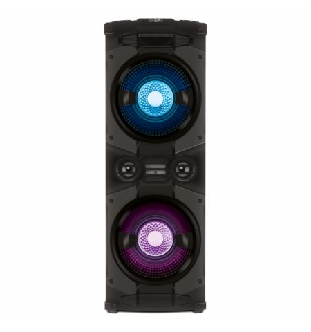 SVEN PS-1500, 500W (2x250) Dynamic switchable RGB backlight, TWS, Bluetooth, FM, USB, LED display, microphone input for karaoke, NFC, Audio input for connecting an electric guitar, Carrying handle and wheels, Wooden body (MDF), 13 kg, Black