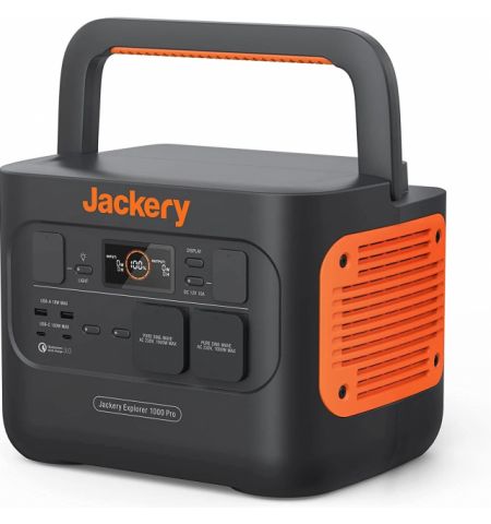 Jackery "Explorer 1000 Pro" Portable Power Station, Capacity: 1002Wh, AC Output: 1000W (2000W peak), LCD, 2* USB-A, 2*USB-C, 3*AC Output, 1 Car port, DC Output, 2000 Cycles Lithium-ion, Weight:11.5kg, 26x26x34cm, Charge 0-100% in 1.8 Hour, Black/Orange Jackery "Explorer 1000 Pro" Portable Power Station, Capacity: 1002Wh, AC Output: 1000W (2000W peak), LCD, 2* USB-A, 2*USB-C, 3*AC Output, 1 Car port, DC Output, 2000 Cycles Lithium-ion, Weight:11.5kg, 26x26x34cm, Charge 0-100% in 1.8 Hour, Black/Orange