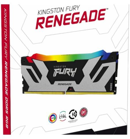 48GB DDR5-6000  Kingston FURY® Renegade Silver DDR5 RGB, PC48800, CL32, 1.35V, 2Rx8, Auto-overclocking, Symmetric SILVER Large heat spreader, Dynamic RGB effects featuring Kingston FURY Infrared Sync technology, Intel XMP 3.0 Ready  (Extreme Memory Profil 48GB DDR5-6000  Kingston FURY® Renegade Silver DDR5 RGB, PC48800, CL32, 1.35V, 2Rx8, Auto-overclocking, Symmetric SILVER Large heat spreader, Dynamic RGB effects featuring Kingston FURY Infrared Sync technology, Intel XMP 3.0 Ready  (Extreme Memory Profil