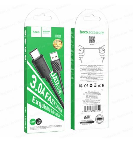 Cable  USB-A  to USB-C HOCO “X88 Type-C”, 82 cm, black Cable  USB-A  to USB-C HOCO “X88 Type-C”, 82 cm, black