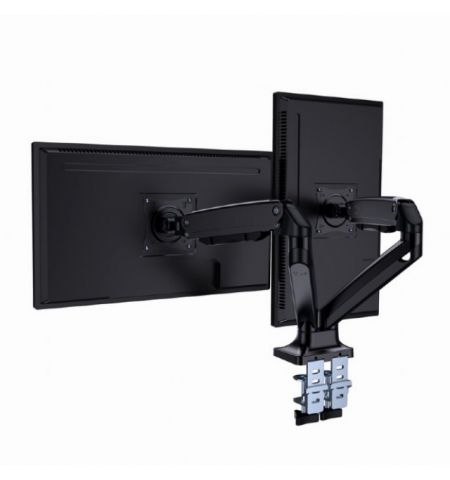 Arm for 2 monitors 17”-35” - Full-motion desk arm Gembird MA-DA2-03, Alu and Steel, Gas spring 3-10 kg per screen, VESA 75/100, arm rotates, extends and retracts, tilts to change reading angles, and allows to rotate display from landscape-to-portrait mode