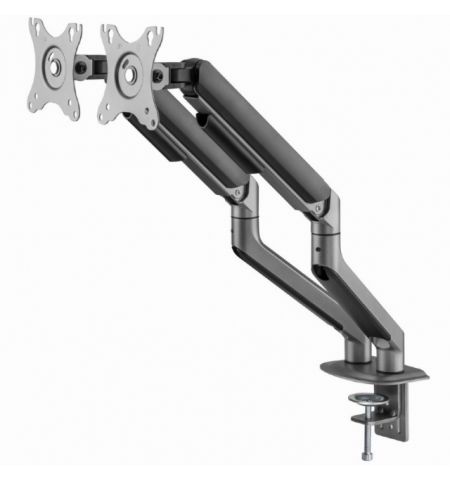 Arm for 2 monitors 17”-32” - Gembird MA-DA2-05, Steel (1.35 mm), Gas spring 2-9 kg per display, VESA 75/100, arm rotates, extends and retracts, tilts to change reading angles, and allows to rotate display from landscape-to-portrait mode, space grey