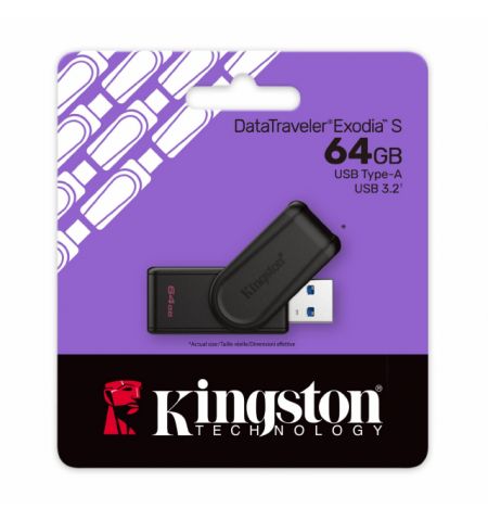 64GB USB3.2  Kingston DataTraveler Exodia S Black, Moving cap design, (Read 100 MByte/s, Write 12 MByte/s) 64GB USB3.2  Kingston DataTraveler Exodia S Black, Moving cap design, (Read 100 MByte/s, Write 12 MByte/s)