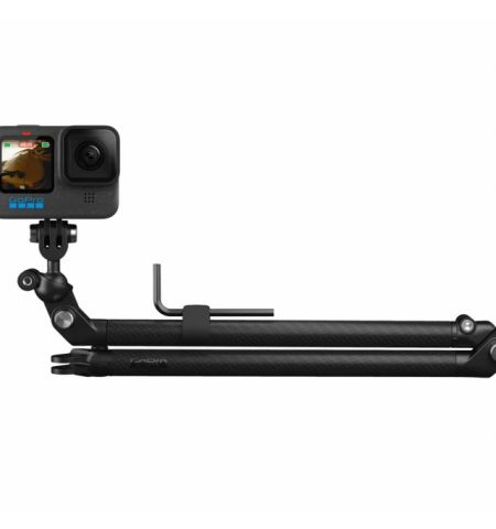 GoPro Boom + Adhesive Mounts, Includes 2 carbon fiber arms, Ball-Joint Camera Mount, Curved + Flat Adhesive Mounts, mounting buckle, triangulation support slider, 4mm hex key, 2 extra hex screws and hex key storage clip, compatible with all GoPro cameras.