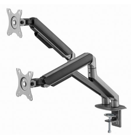 Arm for 2 monitors 17”-32” - Gembird MA-DA2-05, Steel (1.35 mm), Gas spring 2-9 kg per display, VESA 75/100, arm rotates, extends and retracts, tilts to change reading angles, and allows to rotate display from landscape-to-portrait mode, space grey