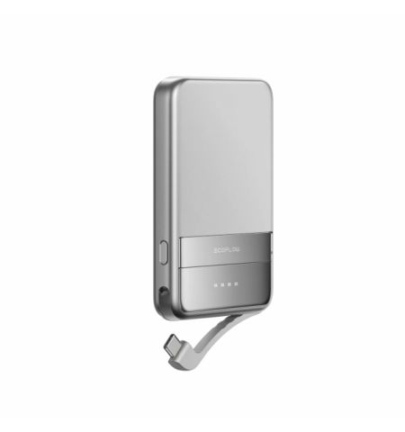 EcoFlow Rapid 5000 Magnetic Power Bank, Wireless Charging Qi2.0 15W, Battery 18.5 Wh (5000 mAh), Built-in Fast Charging USB Cable, Kickstand, 180g – Silver