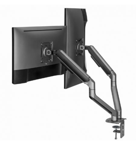 Arm for 2 monitors 17”-32” - Gembird MA-DA2-05, Steel (1.35 mm), Gas spring 2-9 kg per display, VESA 75/100, arm rotates, extends and retracts, tilts to change reading angles, and allows to rotate display from landscape-to-portrait mode, space grey