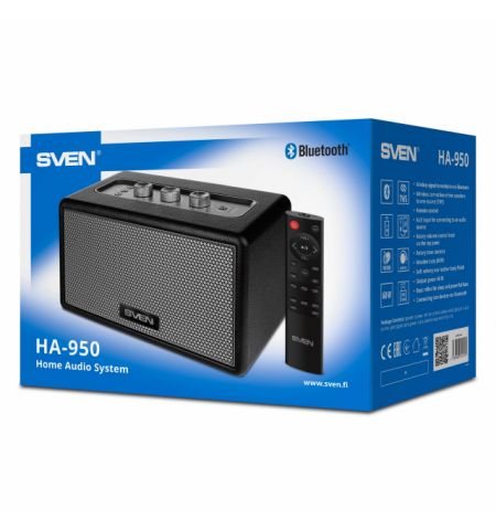 SVEN HA-950, Bluetooth Home Audio Systyem 60W (RMS), TWS, USB, microSD, Remote control, MDF, Soft eco-leather, Volume and tone rotary knobs on the top panel, AUX input, Black SVEN HA-950, Bluetooth Home Audio Systyem 60W (RMS), TWS, USB, microSD, Remote control, MDF, Soft eco-leather, Volume and tone rotary knobs on the top panel, AUX input, Black