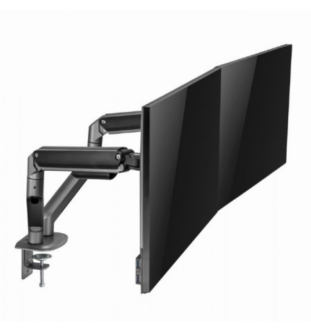 Arm for 2 monitors 17”-32” - Gembird MA-DA2-05, Steel (1.35 mm), Gas spring 2-9 kg per display, VESA 75/100, arm rotates, extends and retracts, tilts to change reading angles, and allows to rotate display from landscape-to-portrait mode, space grey