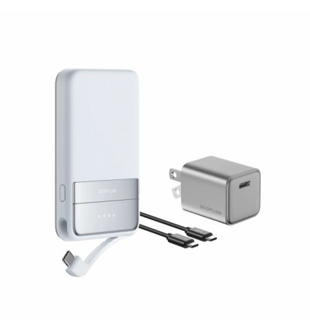 EcoFlow Rapid 5000 Magnetic Power Bank, Wireless Charging Qi2.0 15W, Battery 18.5 Wh (5000 mAh), Built-in Fast Charging USB Cable, Kickstand, 180g – Silver