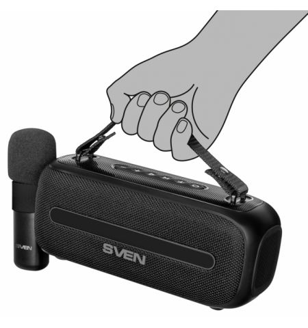 SVEN PS-255 Black, Bluetooth Portable Speaker with wireless microphone, 12W RMS (2x6W), Dynamic switchable RGB backlight, FM tuner, USB, Li-Ion battery: 3.7V, 3600mAh (13.32Wh) / USB Type-C: DC 5 V, 1.2 kg, black