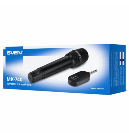 SVEN MK-740, wireless dynamic microphone, Li-Ion 180mAh, 2.4GHz radio / 6.3 mm plug, up to 25 m distance, up to 12 hours, pop filter, black SVEN MK-740, wireless dynamic microphone, Li-Ion 180mAh, 2.4GHz radio / 6.3 mm plug, up to 25 m distance, up to 12 hours, pop filter, black