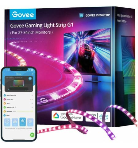 Monitor Light Strip  GOVEE RGB Gaming Light Strip G1 (27”-34”), Wi-Fi + BT, Multicolor, App, Music Mode, No Hub Required, Color synchronization via GOVEE Desktop app, Razer chroma sync.